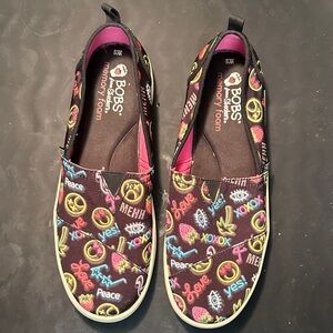Skechers Black Multicolor Emoji Slip-On Sneakers